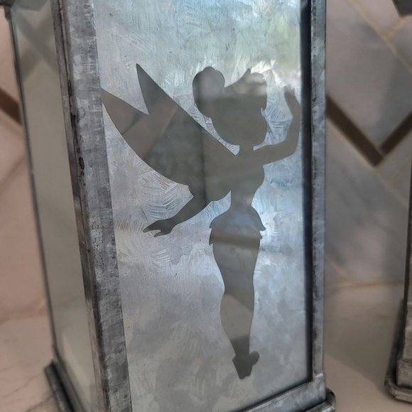 Disney Tinkerbell NWT Galvanized Metal Silhouette Candle Lanterns 9" set of 2. - Picture 6 of 10